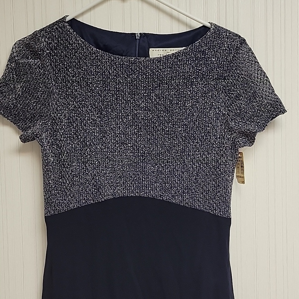Andrea Polizzi For Rex Lester, Navy & Silver Slinky After 5 Dress, Women's 8 New - Picture 2 of 8